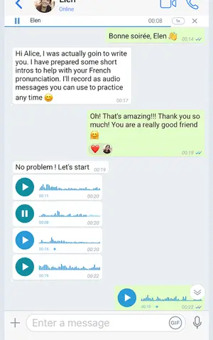 Zangi voice message thread with audio waveforms